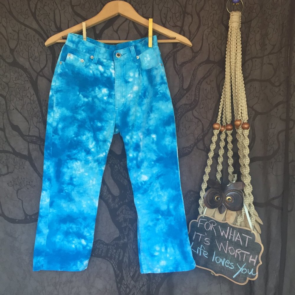 GET WAY Blue Tie-Dye Jeans – 100% Cotton – Size 8 – Fun Hippie Style